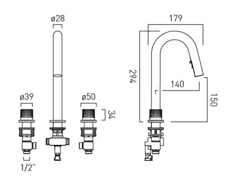 Vado Safari bateria umywalkowa 3-otworowa z wyciąganą wylewką mosiądz satynowy SAF-202-SBR