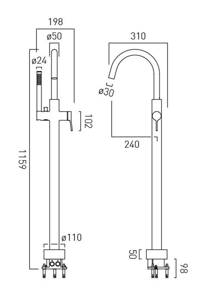 Vado Safari bateria wannowa wolnostojąca mosiądz satynowy SAF-133-SBR