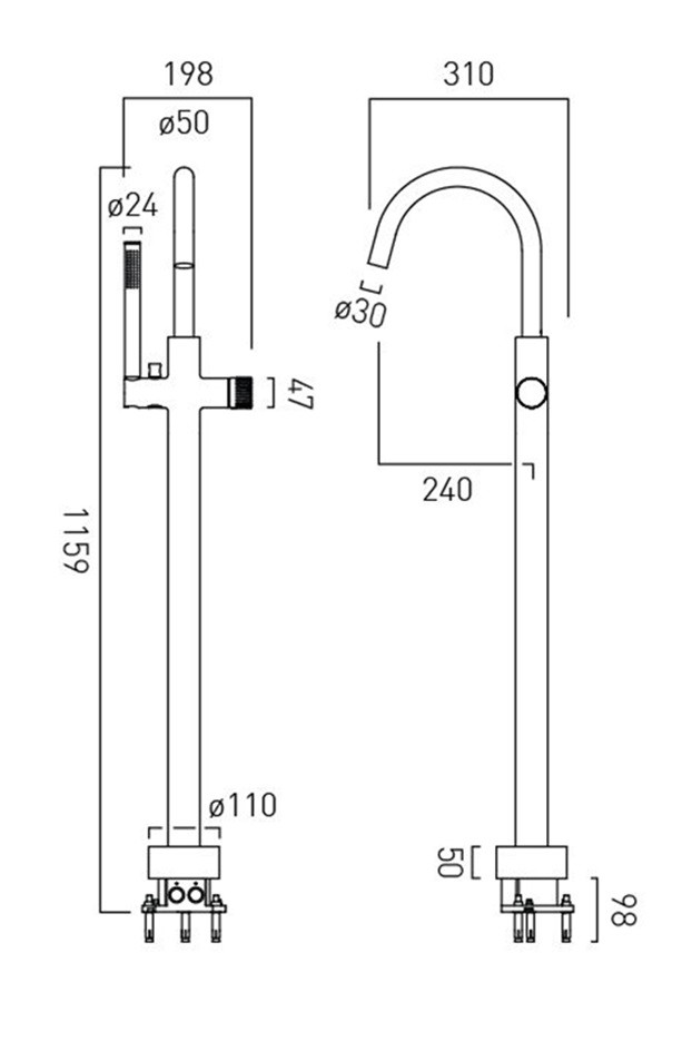 Vado Safari bateria wannowa wolnostojąca mosiądz satynowy SAF-233-SBR