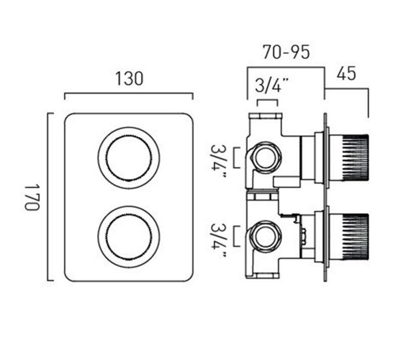 Vado Safari termostatyczna bateria 3-drożna podtynkowa mosiądz satynowy SAF-248D/3-SBR