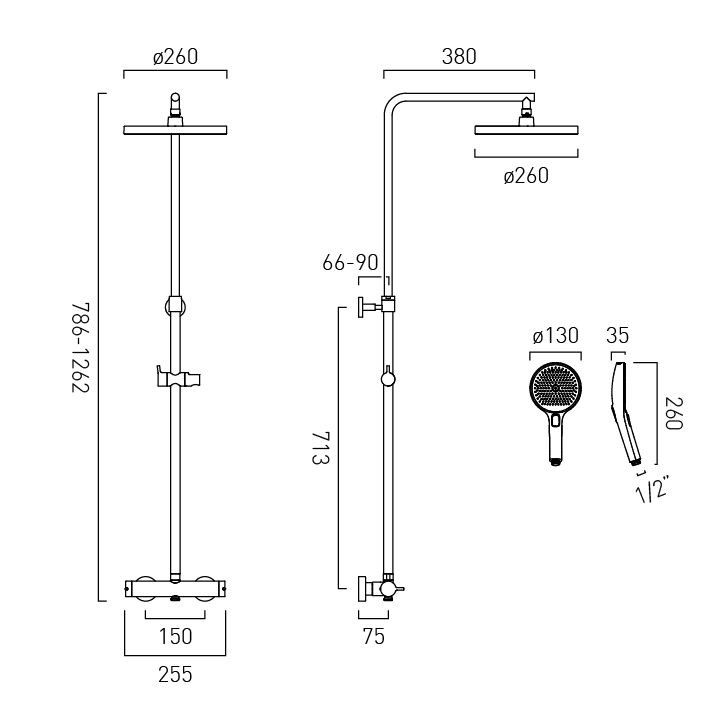 Vado Safari zestaw prysznicowy termostatyczny z deszczownicą mosiądz satynowy SAF-149T-RRK-SBR