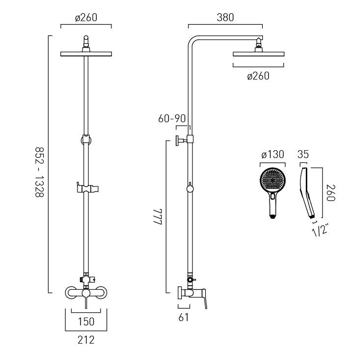 Vado Safari zestaw prysznicowy z deszczownicą mosiądz satynowy SAF-149-RRK-SBR
