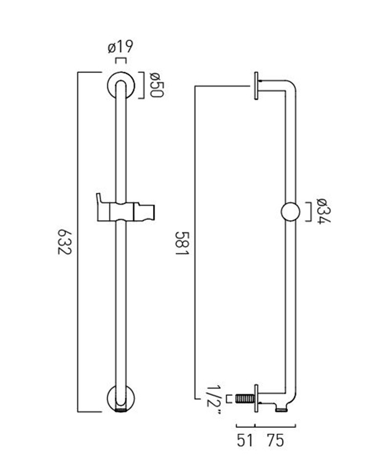 Vado Safari drążek prysznicowy 632 mm ze zintegrowanym przyłączem i wężem mosiądz satynowy SAF-SRWO1+SH-SBR