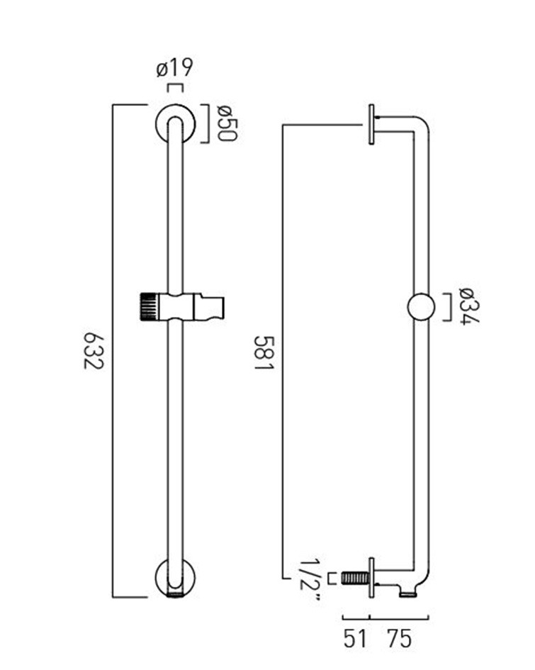 Vado Safari drążek prysznicowy 632 mm ze zintegrowanym przyłączem i wężem mosiądz satynowy SAF-SRWO2+SH-SBR