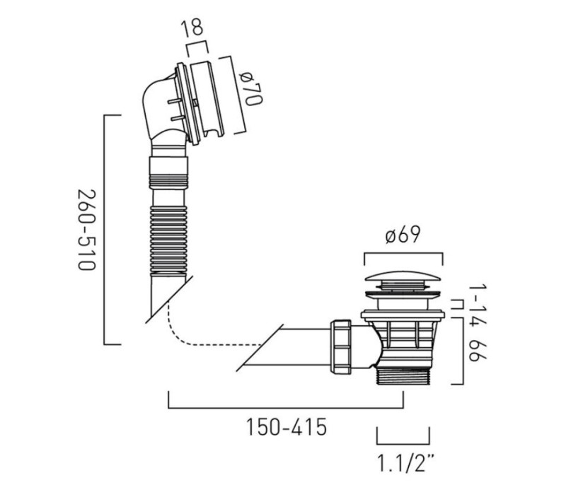 Vado Safari syfon wannowy klik-klak mosiądz satynowy WG-1389-RO-SBR