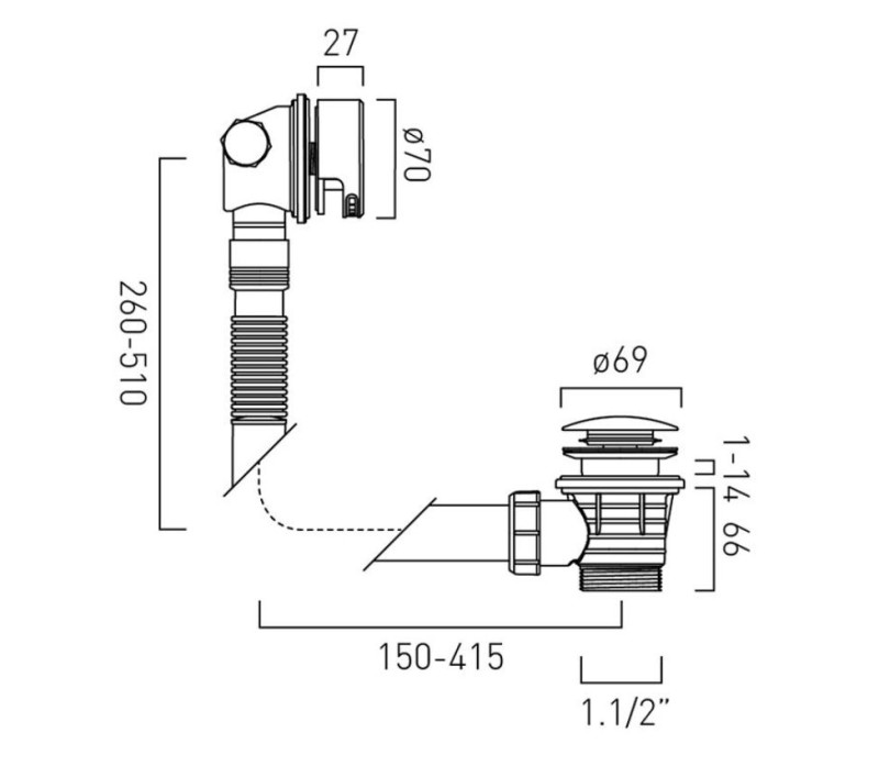 Vado Safari syfon wannowy klik-klak z napełnianiem przez przelew mosiądz satynowy WG-2389-RO-SBR