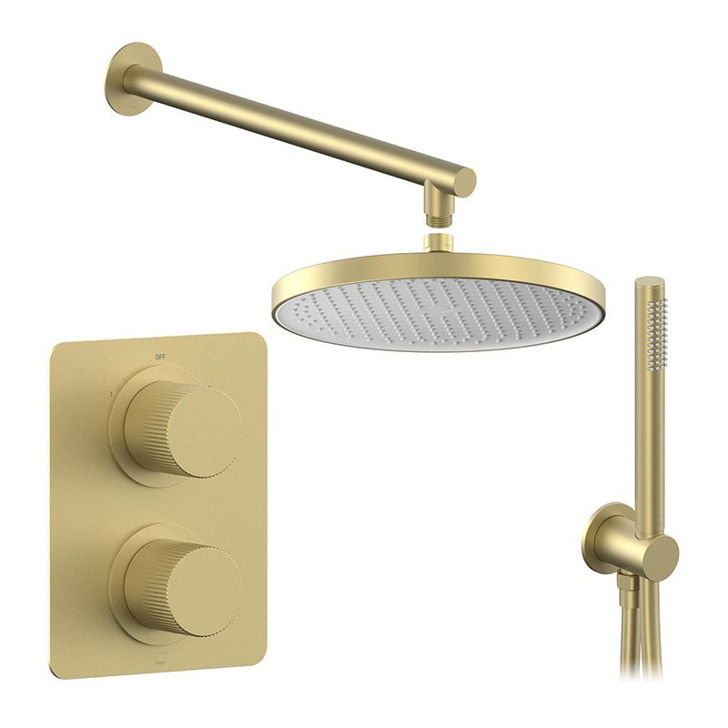 Vado Safari termostatyczny zestaw prysznicowy podtynkowy z zestawem punktowym i deszczownicą mosiądz satynowy SAF-TSS2-SH-SBR