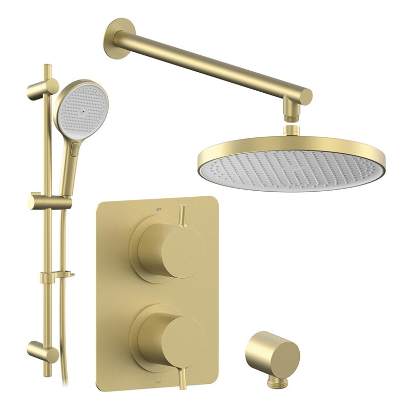 Vado Safari termostatyczny zestaw prysznicowy podtynkowy z zestawem z drążkiem i deszczownicą mosiądz satynowy SAF-TSS1-SR-SBR