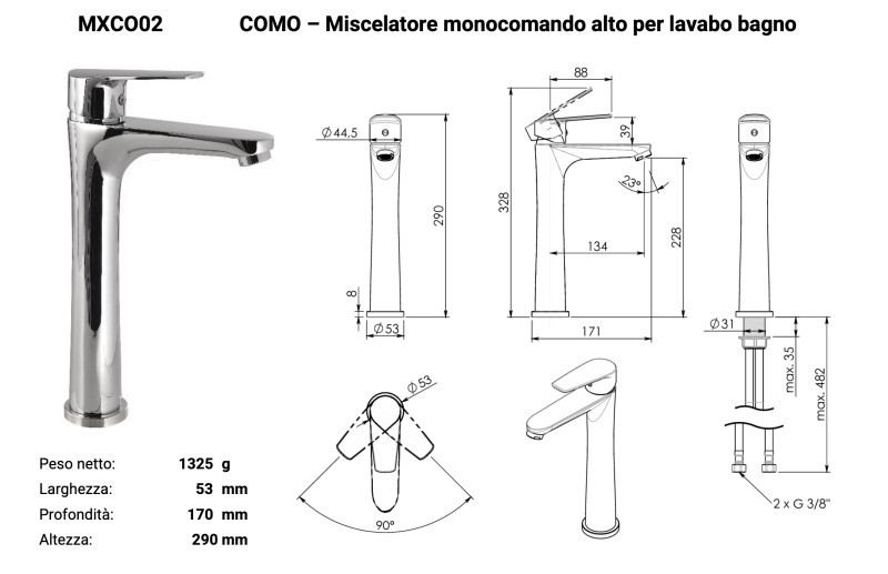 Gedy Como bateria umywalkowa wysoka rode gold PVD miedź szczotkowana MXCO02-82