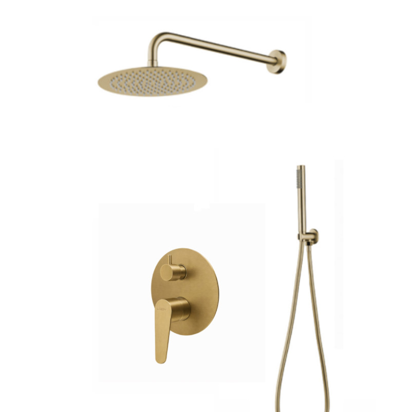 Gedy Como komplet podtynkowy zestaw z deszczownicą 25 cm i słuchawką light gold PVD jasne złoto szczotkowane MXCOZES25-88