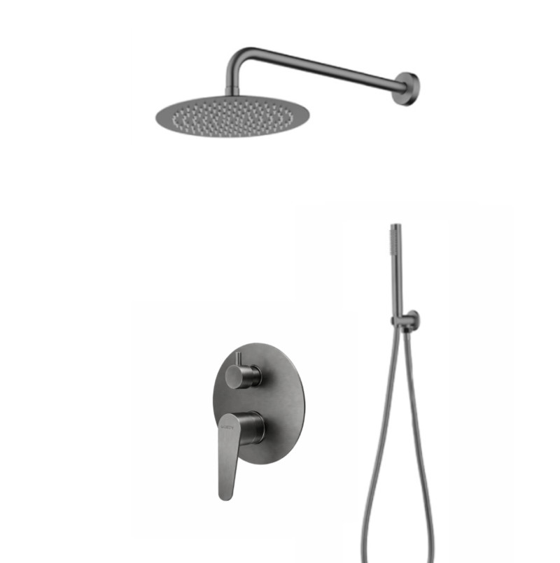 Gedy Como komplet podtynkowy zestaw z deszczownicą 25 cm i słuchawką gun metal PVD grafit szczotkowany MXCOZES25-81