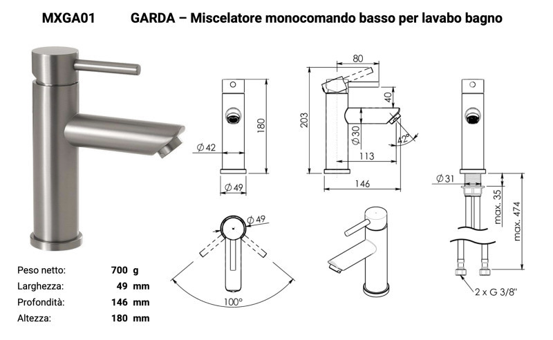 Gedy Garda bateria umywalkowa light gold PVD jasne złoto szczotkowane MXGA01-88