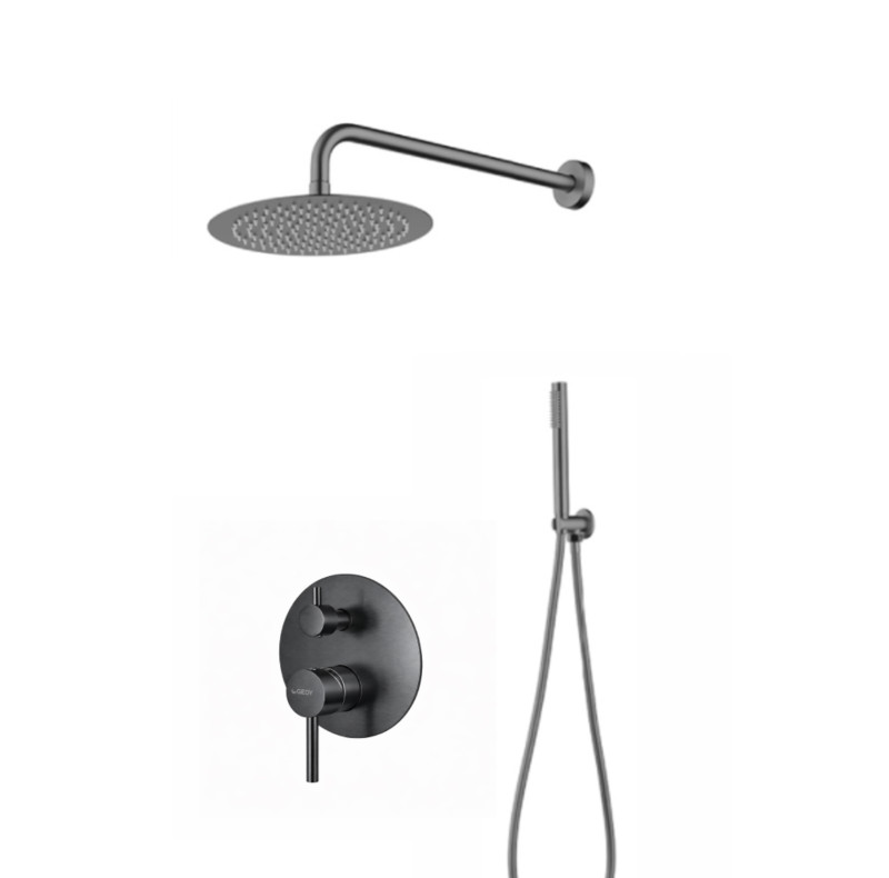 Gedy Garda komplet podtynkowy zestaw z deszczownicą 25 cm i słuchawką gun metal PVD grafit szczotkowany MXGAZES25-81