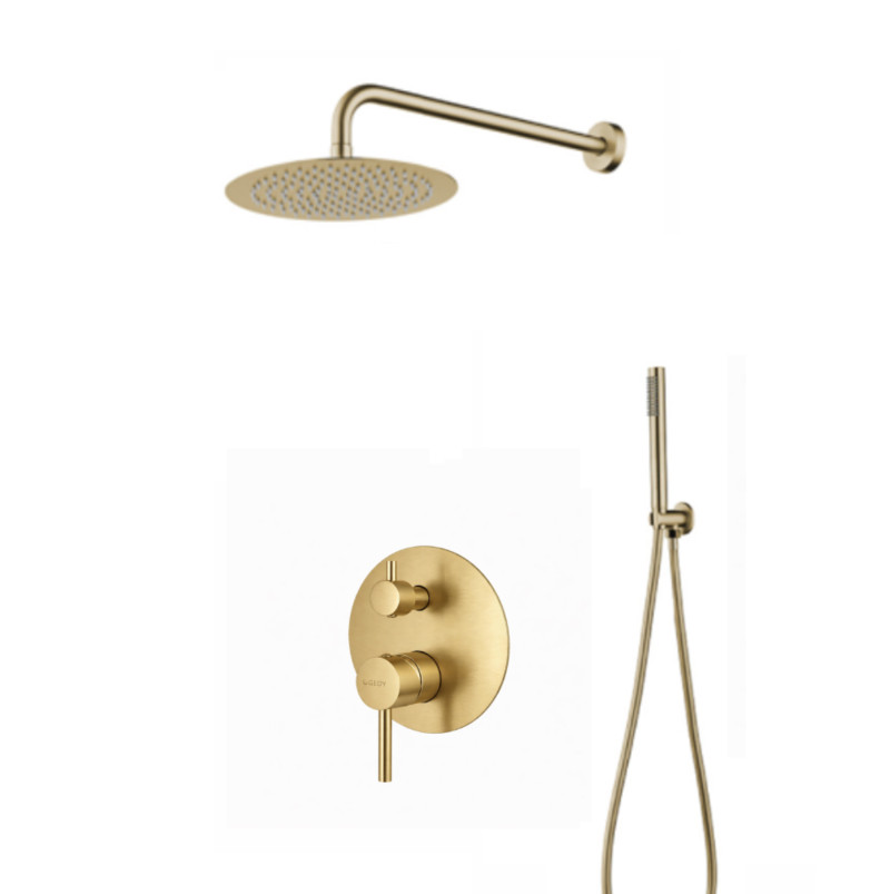 Gedy Garda komplet podtynkowy zestaw z deszczownicą 25 cm i słuchawką light gold PVD jasne złoto szczotkowane MXGAZES25-88