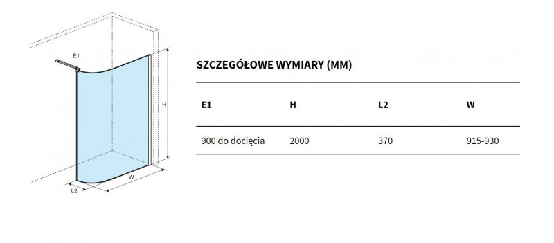 Excellent Vidoq kabina Walk-In ścianka gięta 93 cm grafit szczotkowany przeźroczyste Clean Control KAEX.1507.K.930.LP.AB