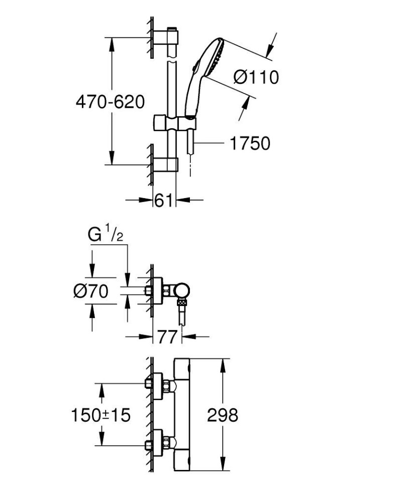 Grohe Grohtherm 800 Cosmopolitan zestaw prysznicowy z drążkiem z baterią termostatyczną chrom 34768001