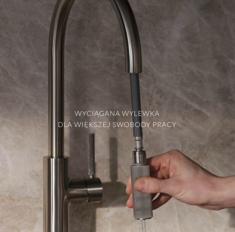 Omnires Switch bateria kuchenna z wyciąganą wylewką z zestawem filtrującym miedź szczotkowana SW9059-FD1CPB