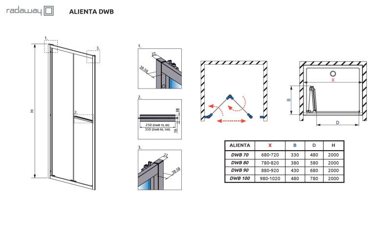 Radaway Alienta DWB drzwi składane 100 cm L/P chrom przeźroczyste Easy Clean 10180100-01-01