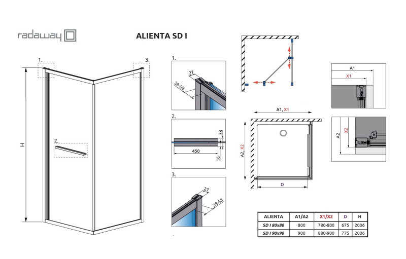 Radaway Alienta Black SD I kabina kwadratowa 80x80 L/P drzwi + ścianka czarny przeźroczyste Easy Clean 10191880-54-01