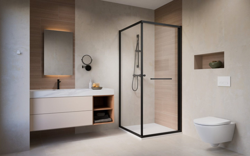 Radaway Alienta Black SD I kabina kwadratowa 90x90 L/P drzwi + ścianka czarny przeźroczyste Easy Clean 10191990-54-01