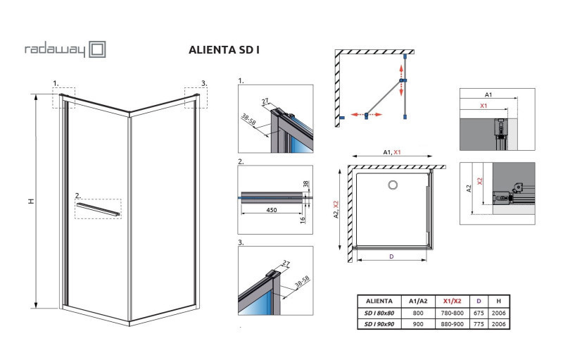 Radaway Alienta SD II kabina prostokątna 100x80 L/P drzwi 100 cm + ścianka 80 cm chrom przeźroczyste Easy Clean 10192180-01-01