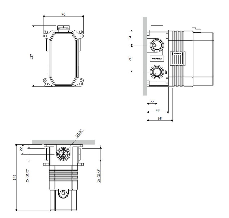 Omnires element podtynkowy baterii 3-wyjściowej podtynkowej BOX48X
